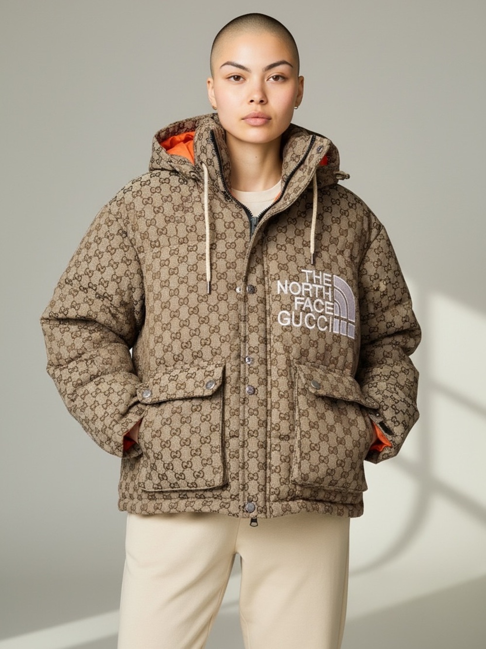 The North Face x Gucci Brown Monogram Quilted Puffer Jacket